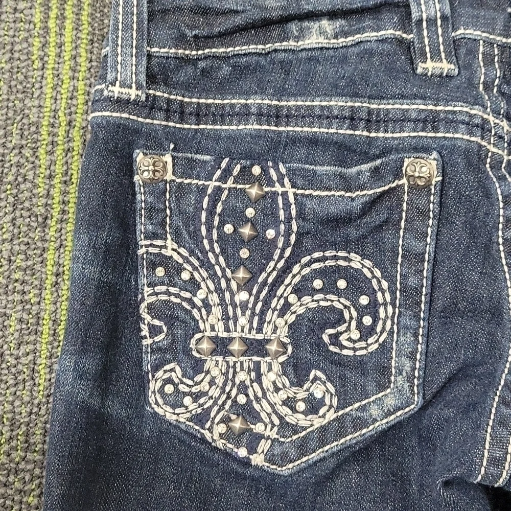 Miss Me JP5010 Boot Cut Jeans Women's Bling Studded Fleur De Lis Stretch-Size 27 - Picture 3 of 13
